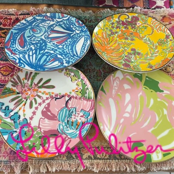 🌸 Lilly Pulitzer set of 4 colorful porcelain china 7” mini plates spring EUC - Picture 2 of 9